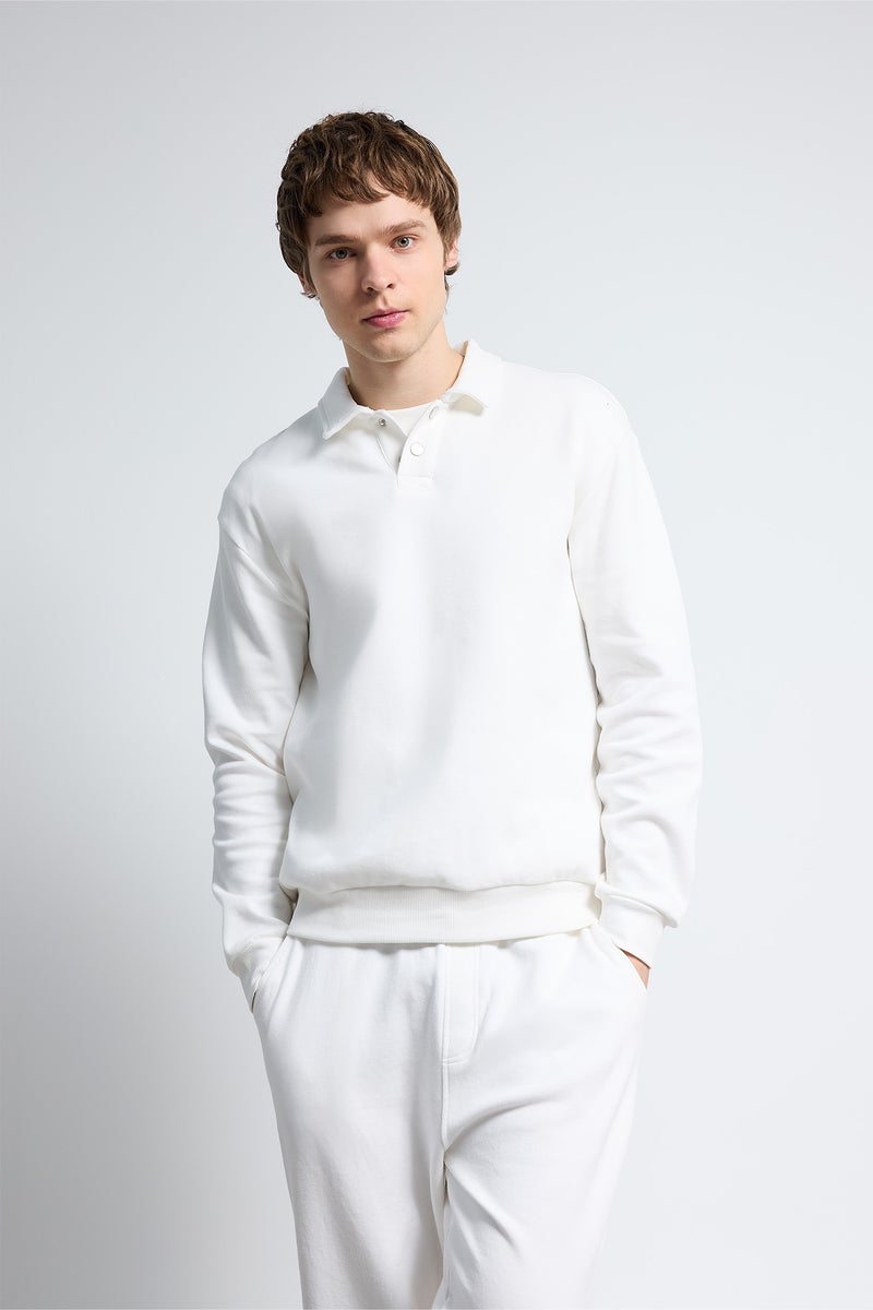 DeFacto White Man Polo Neck Sweatshirt Casual - Image 3